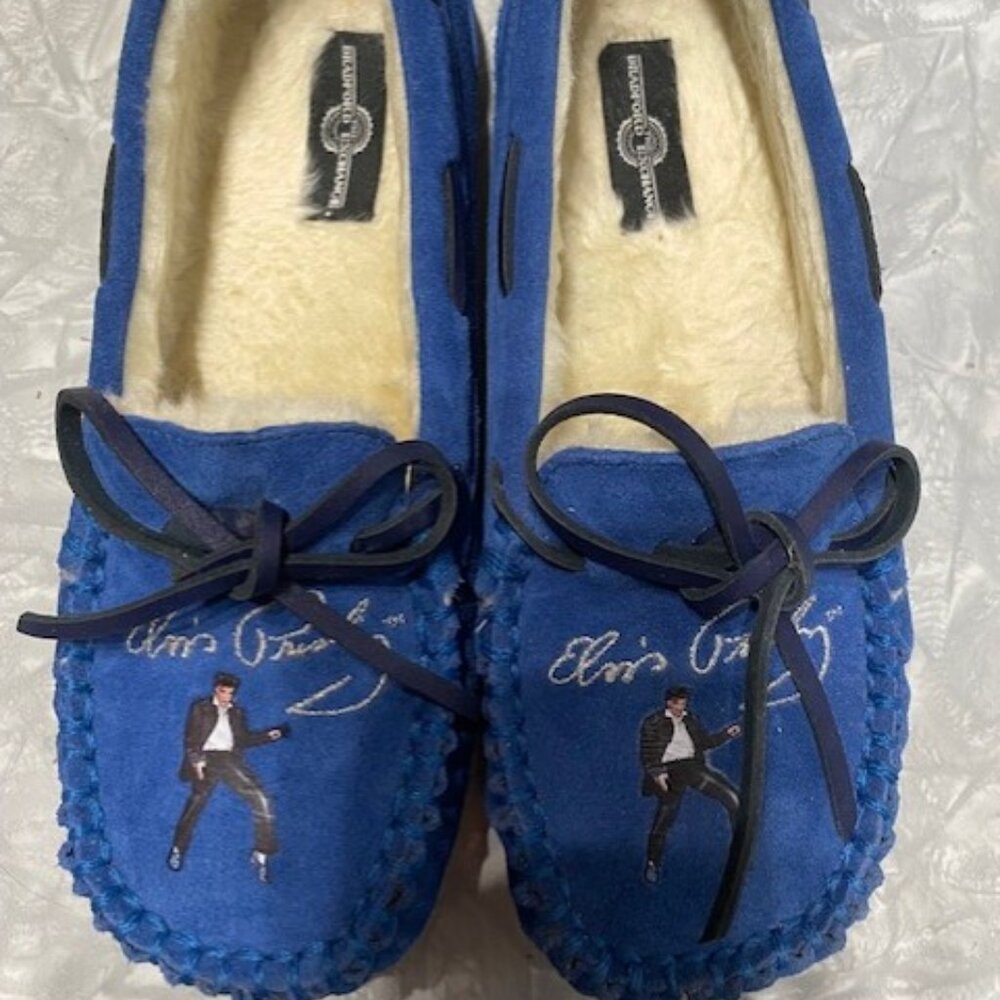 Bradford Exchange Elvis Dancing Blues Moccasins Blue Suede Shoes Size 5.5-6